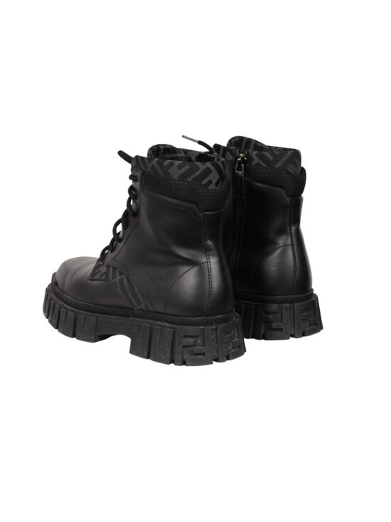 Fendi Force Lace Up Ankle Boots Size US 8 F7 Black Leather Zip Up Combats Ship main image 13